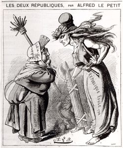 Tegneserie, der skildrer den sociale franske republik mod den konservative franske republik fra 